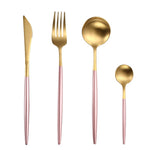 White Gold Cutlery Set Western 304 Stainless Steel Tableware Home Spoon Fork Knife Chopsticks Kit Dinnerware Sets tableware